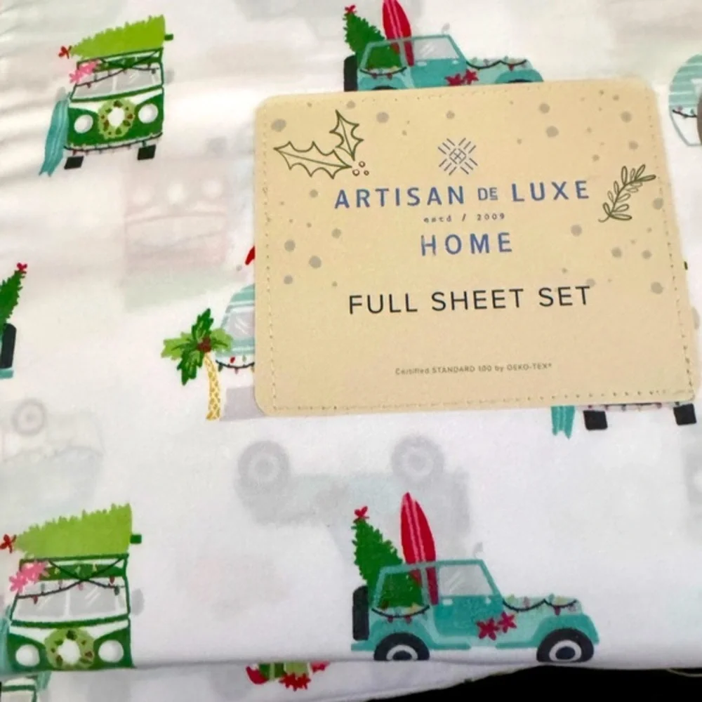 ARTISAN de LUXE full sheet set-SUPER cute& comfy -zoom in for design details🎄🚗